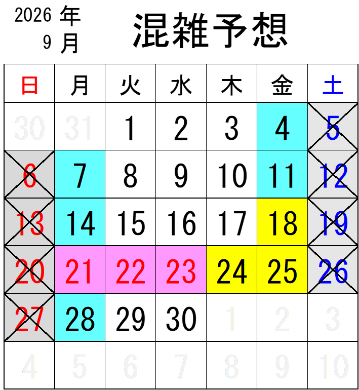 2026年9月混雑予想