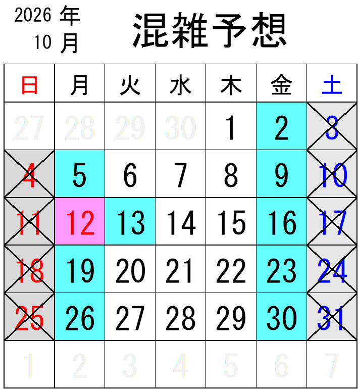 2026年10月混雑予想