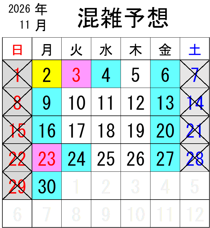 2026年11月混雑予想